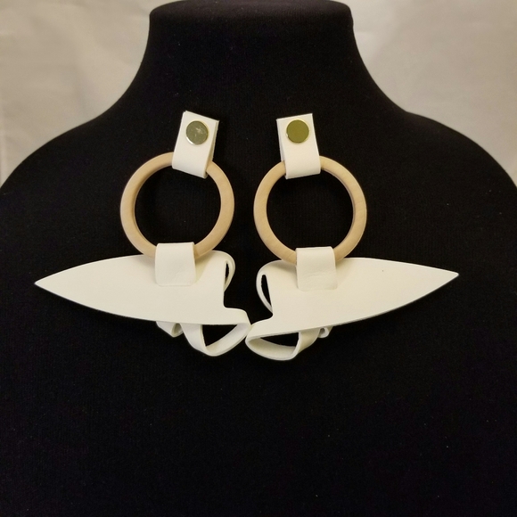 Cloie Urban Leather Twist Wooden Hoop Earrings - Picture 1 of 7